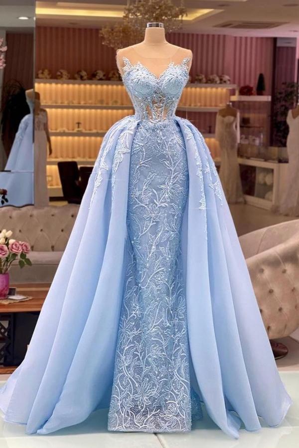 Long Mermaid Sweetheart Lace Formal Prom Dress with Sweep Train