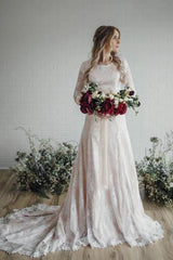 Long A Line Lace Vintage Wedding Dress	 with Long Sleeve