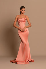 Long Mermaid Spaghetti Straps Satin Formal Prom Dresses