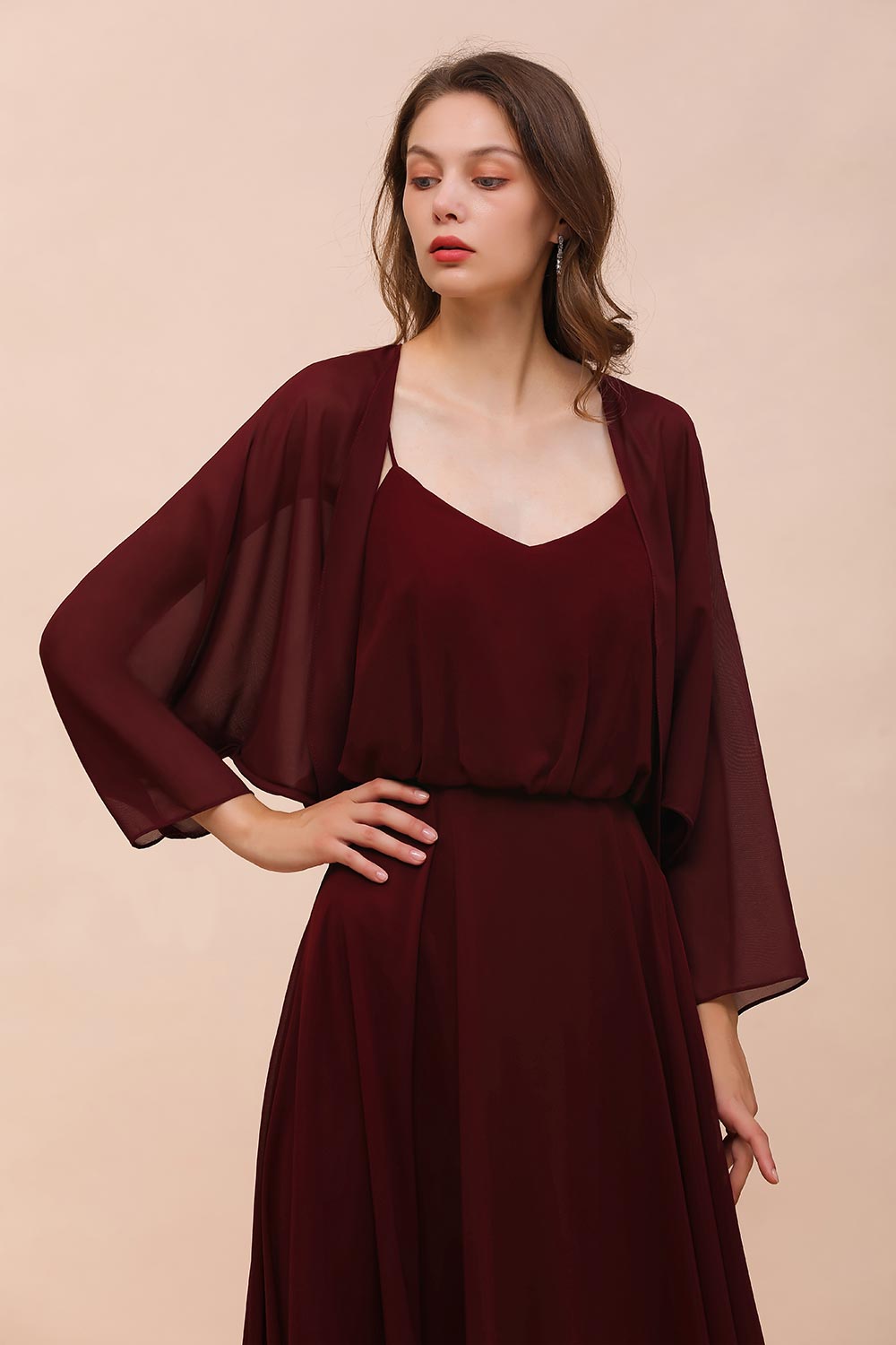 Chiffon Burgundy Long Special Occasions Wrap
