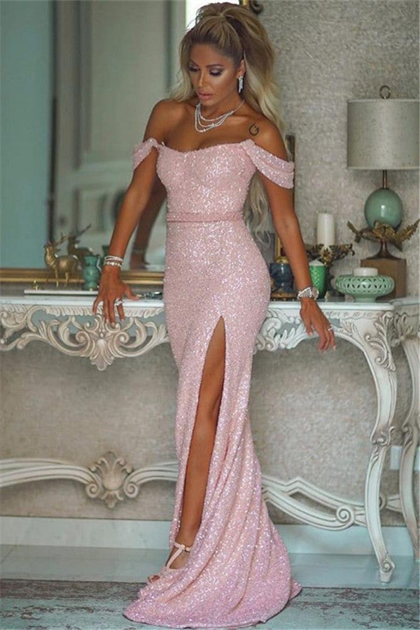 Elegant Long Off the Shoulder Sequined Mermaid Prom Dress