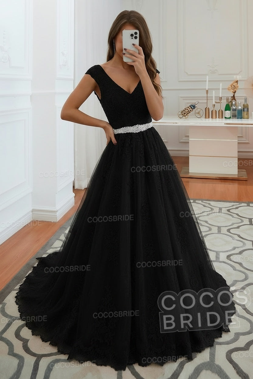 Elegant Long V-neck Lace A-line Wedding Dress