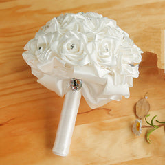 Colorful Silk Rose Wedding Bouquet with Crystals