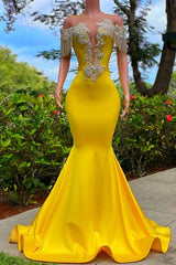 Yellow Long Mermaid Tassel Off the Shoulder Satin Backless Prom Dress with Ruffles