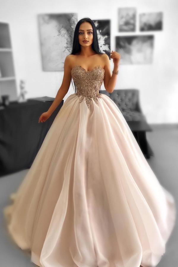 Elegant Long Ball Gown Sweetheart Tulle Lace Formal Prom Dresses