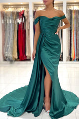 Long Backless Off the Shoulder Split Mermaid Prom Dress With Side Train