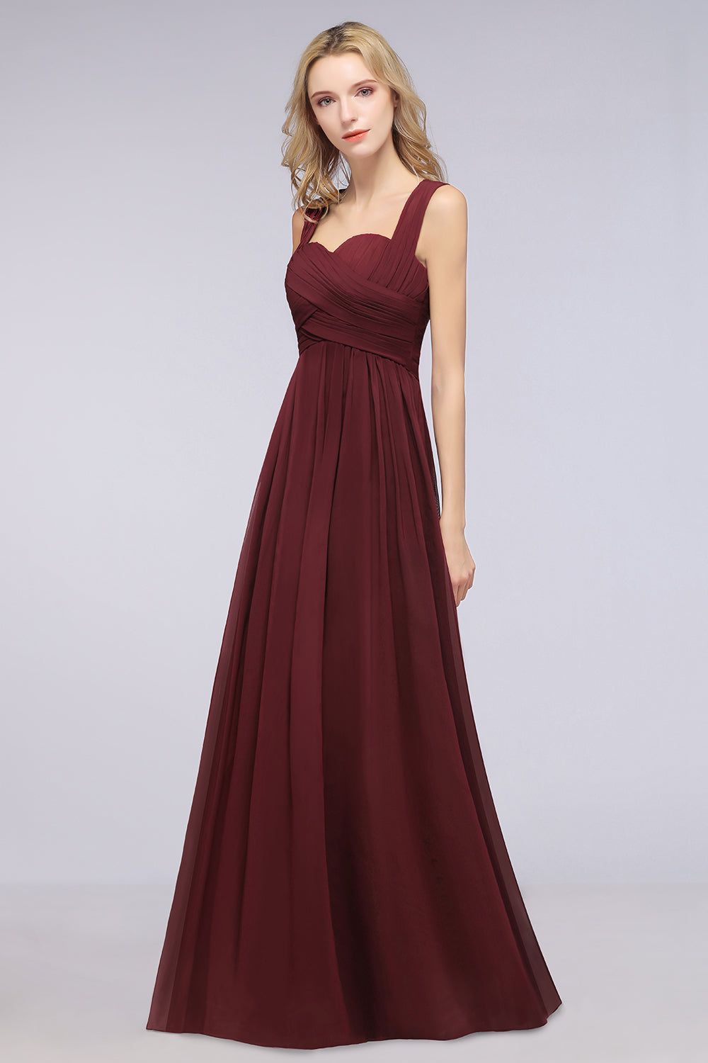Simple Long A-line Cap Sleeves Sweetheart Burgundy Wedding Guest Dresses
