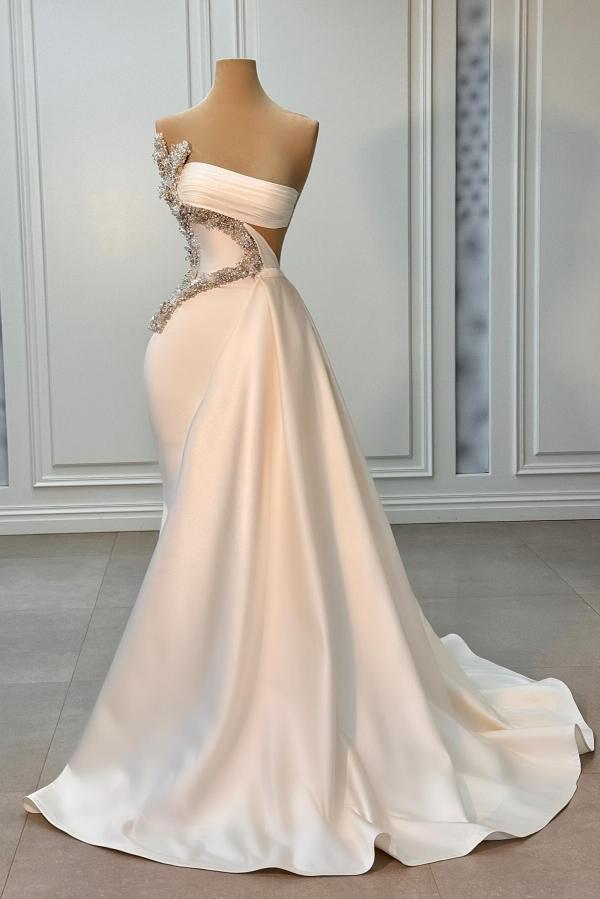 Elegant Long Mermaid Strapless Satin Floor Length Formal Prom Dresses
