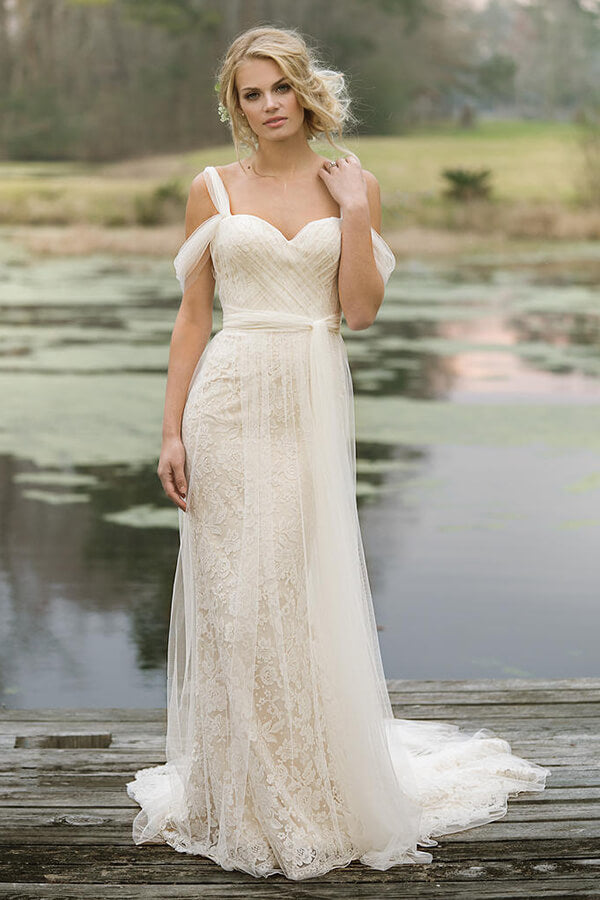 Long Mermaid Sweetheart Lace Tulle Wedding Dress