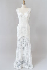 Elegant Long Sweetheart Lace Mermaid White Wedding Dress