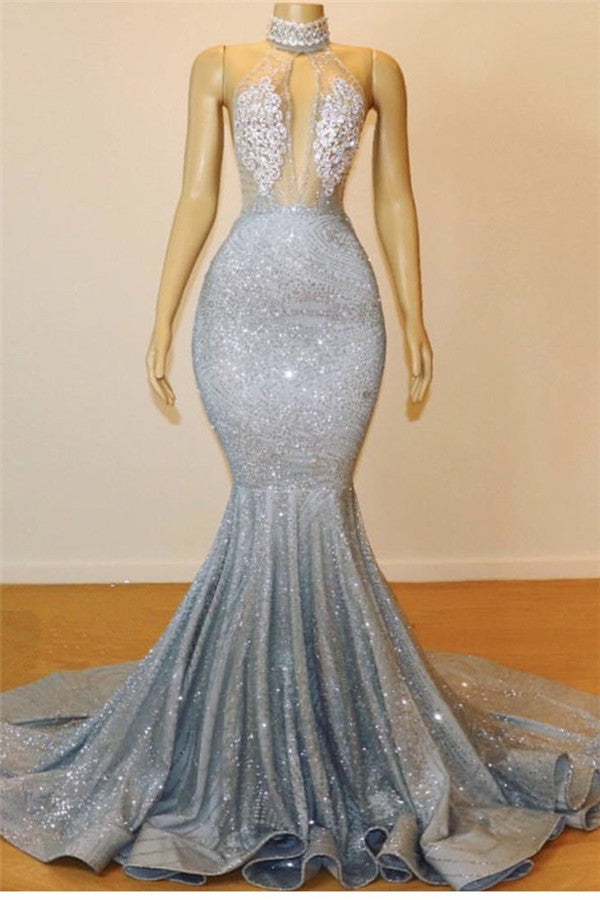 Long Mermaid Halter Sleeveless Backless Prom Dress