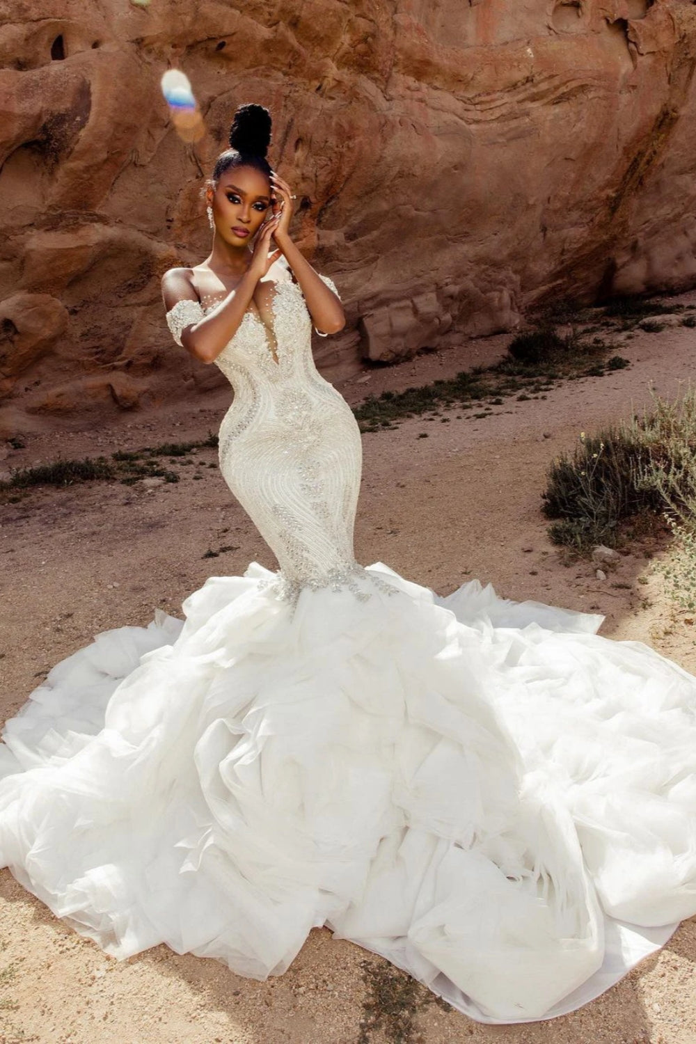 Elegant Long Mermaid Off the Shoulder Tulle Wedding Dresses