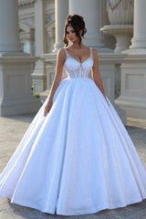 Gorgeous Long Ball Gown Sweetheart Satin Lace Backless Wedding Dresses