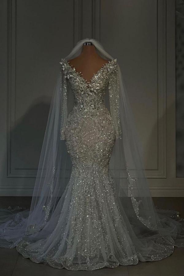 Luxury Long Mermaid Sweetheart Sequined Wedding Dresses with Sleeves