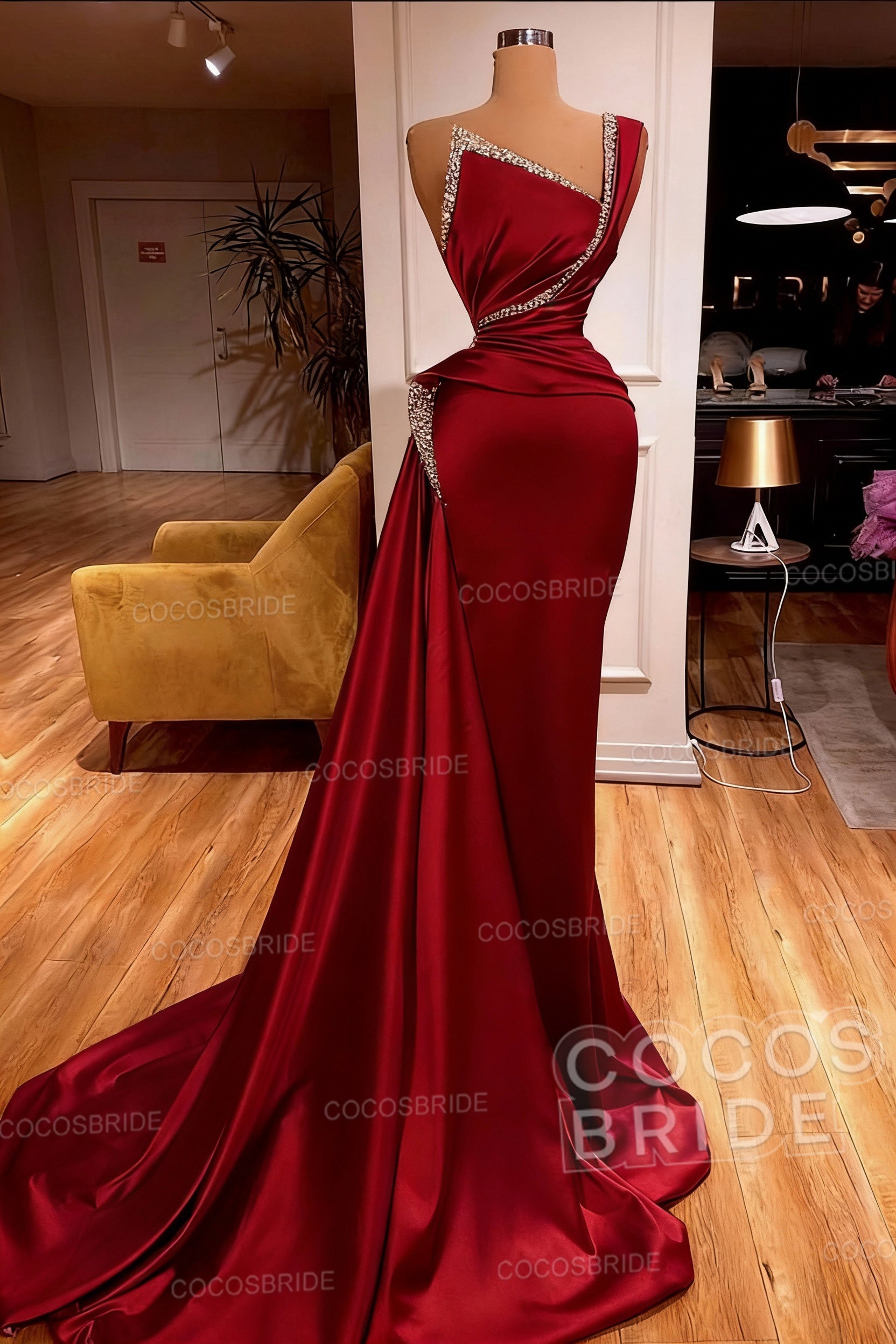 Elegant Long Mermaid One Shoulder Sleeveless Satin Prom Dress