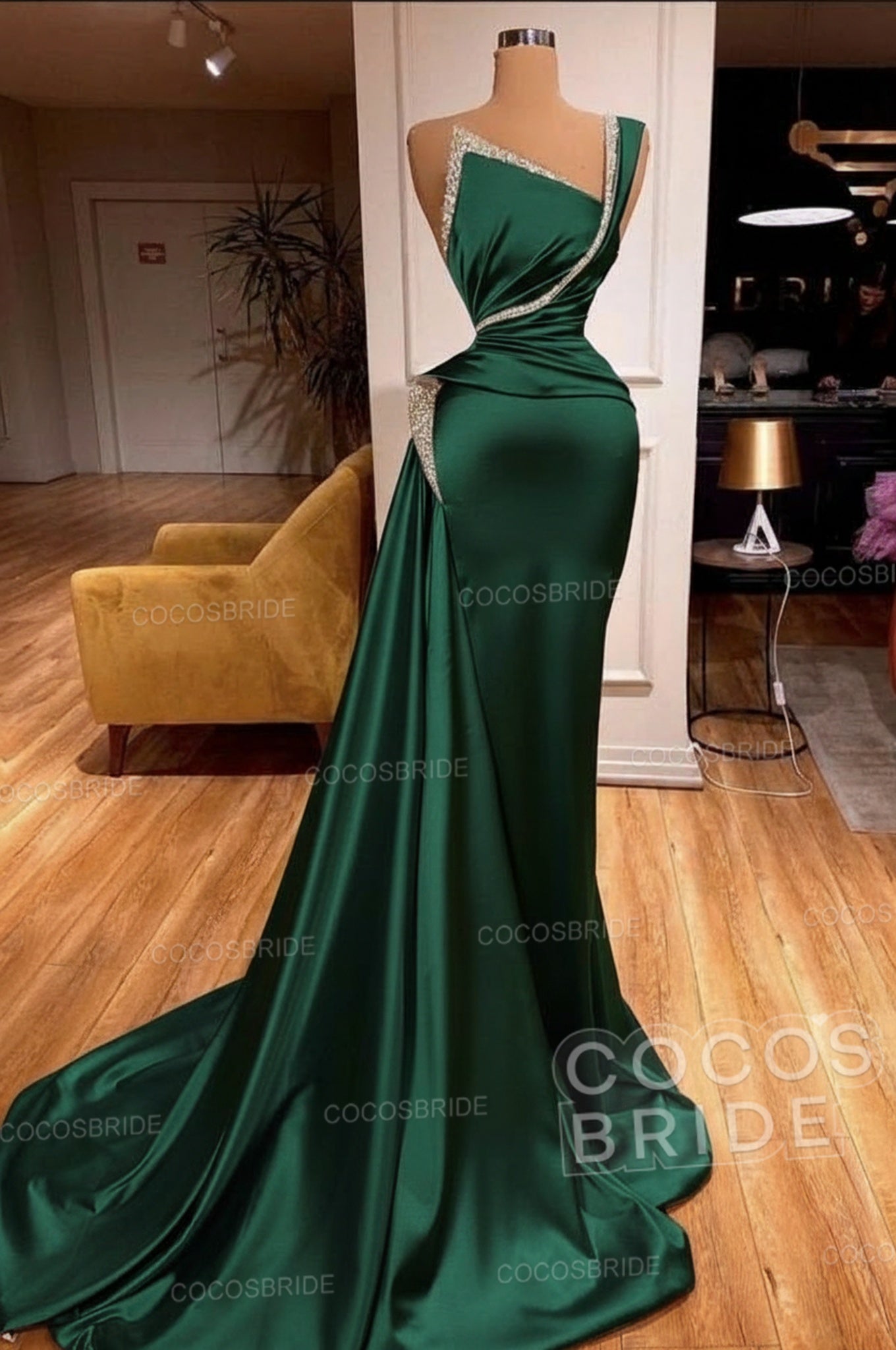 Elegant Long Mermaid One Shoulder Sleeveless Satin Prom Dress