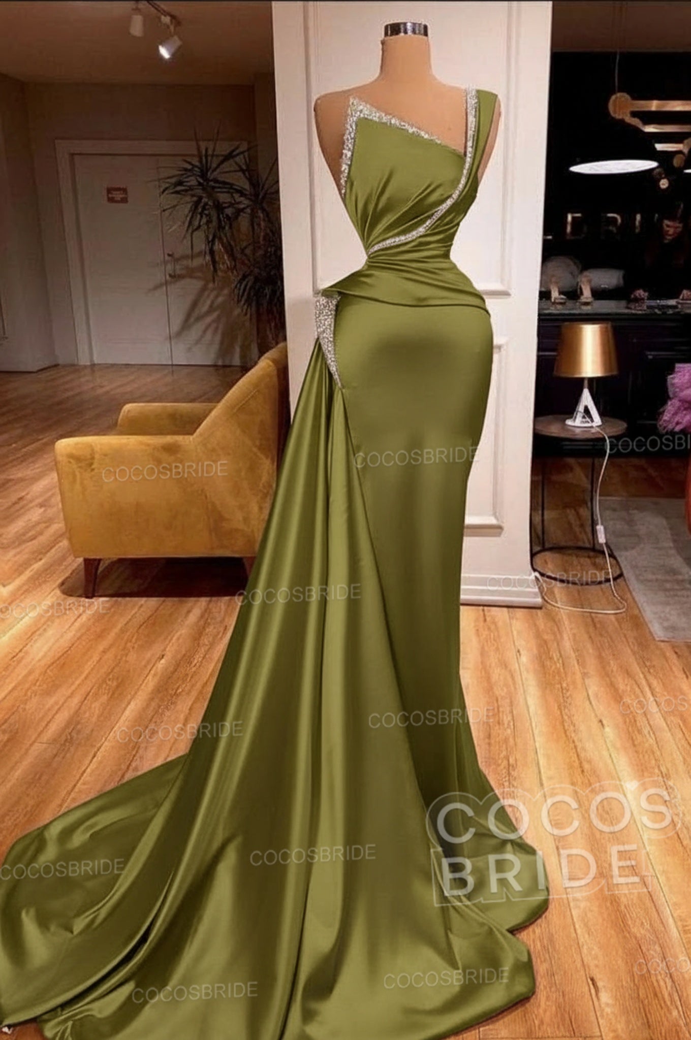 Elegant Long Mermaid One Shoulder Sleeveless Satin Prom Dress