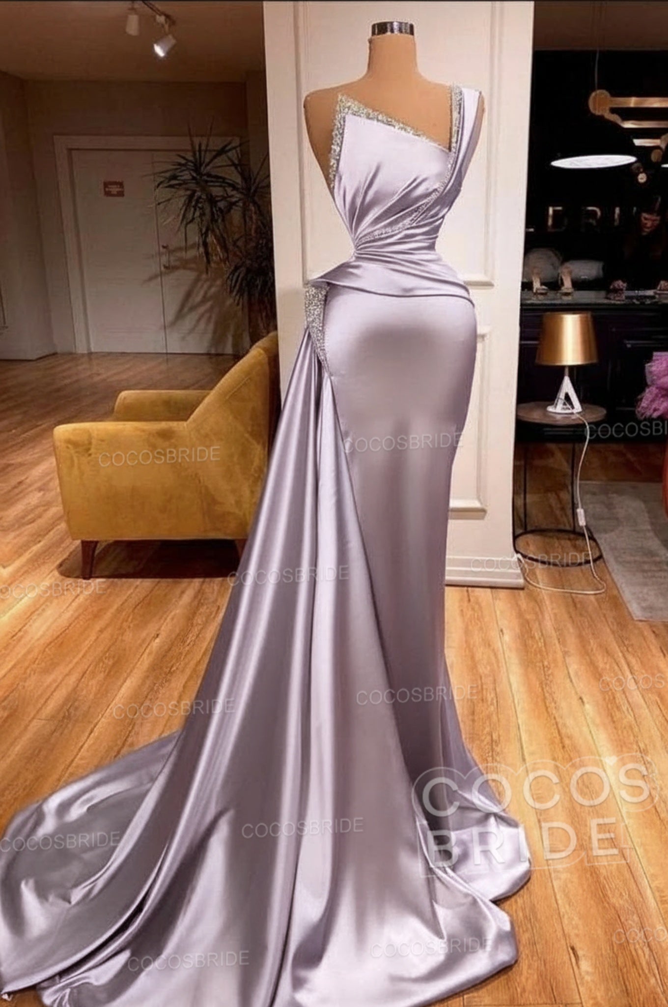 Elegant Long Mermaid One Shoulder Sleeveless Satin Prom Dress