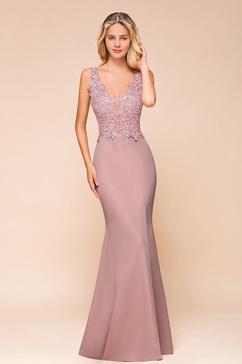 Long Mermaid Lace V-neck Sleeveless Evening Dresses