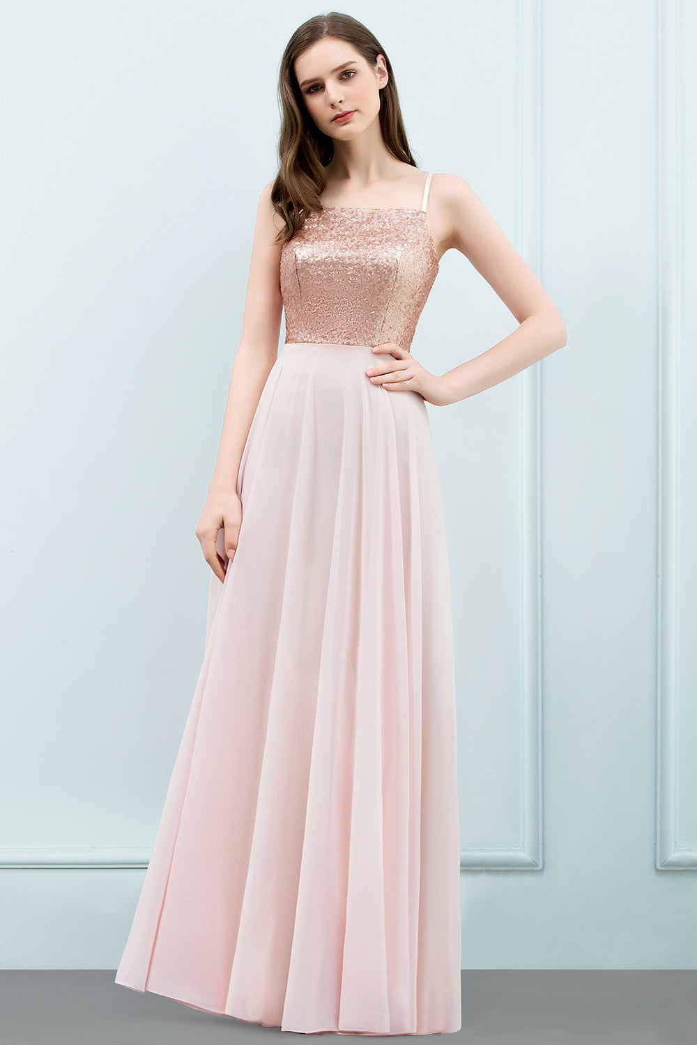 Long Spaghetti Straps Chiffon A-line Evening Dress