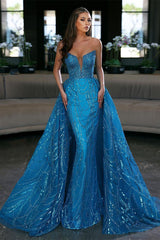 Long Mermaid Sweetheart Sequin Formal Prom Dress with Overskirt