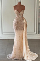 Modest Long Mermaid Sweetheart Tulle Glitter Prom Dresses