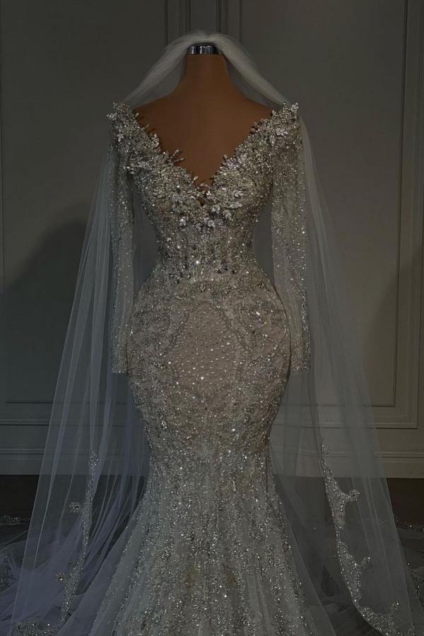 Luxury Long Mermaid Sweetheart Sequined Wedding Dresses with Sleeves