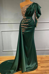Elegant Long Mermaid One Shoulder Formal Evening Dress with Beaded