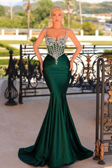 Dark Green Long Spaghetti Straps Mermaid Floor Length Prom Dress