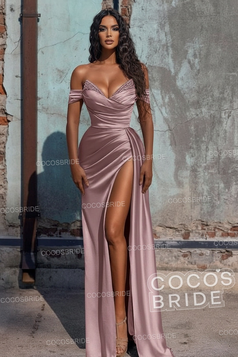 Sexy Long Off the Shoulder Deep V-neck Sequins Ruffles Prom Dress With Slit