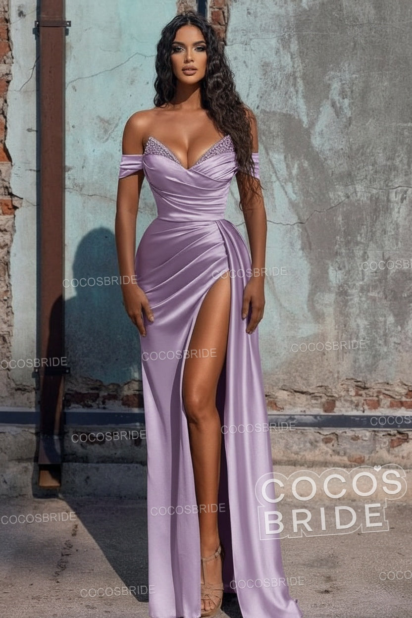 Sexy Long Off the Shoulder Deep V-neck Sequins Ruffles Prom Dress With Slit